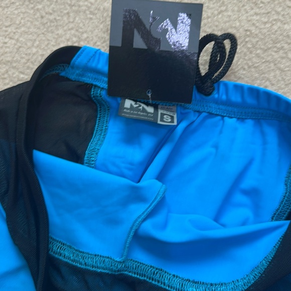 N2N Neon Blue and Black Mesh Biker Shorts - Picture 4 of 4